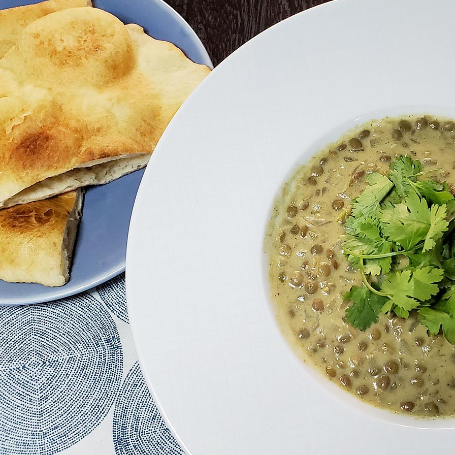 Curried Lentils and Naan Bread