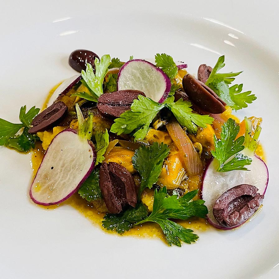 Fiorella Butron - Causa, Mussels Escabeche, Herb Salad