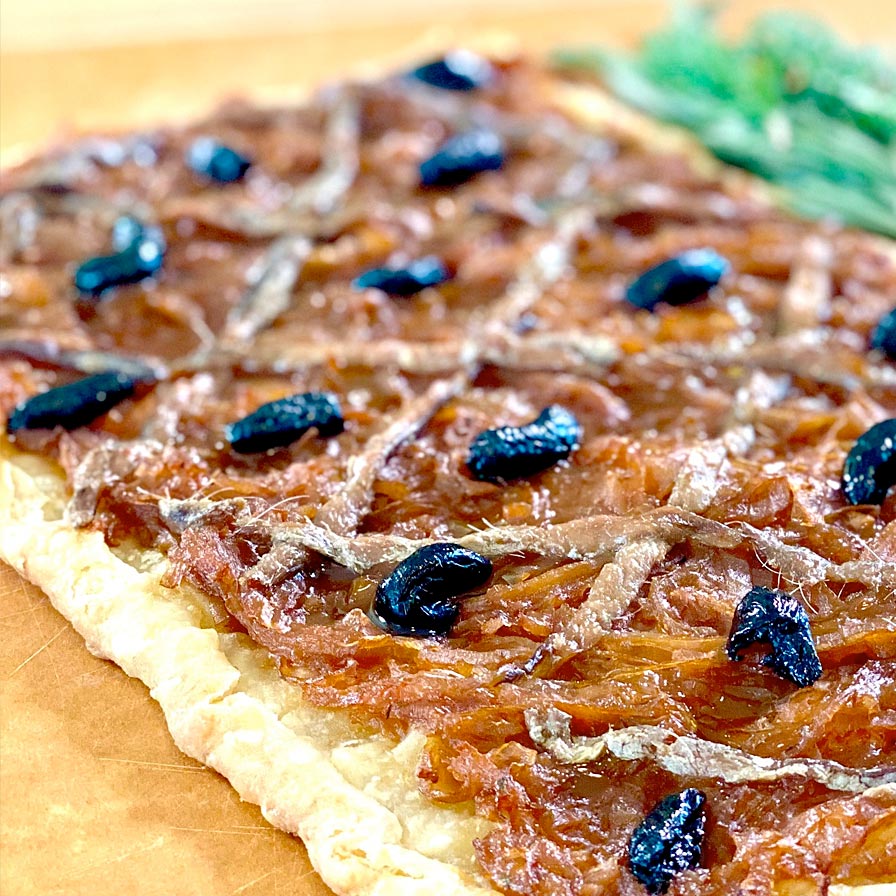 Joanne Weir – Pissaladiere (Warm Olive and Caramelized Onion Tart)