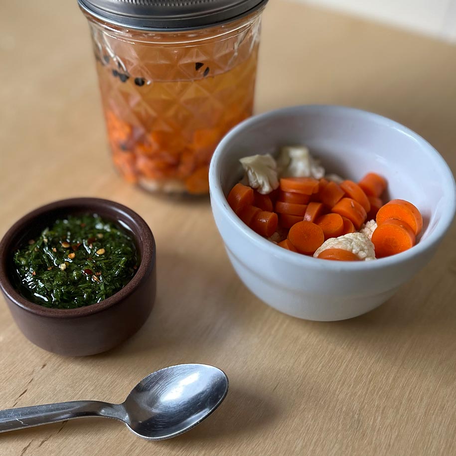 Jen Franco - Carrot Top Chimichurri with Pickled Carrots & Cauliflower